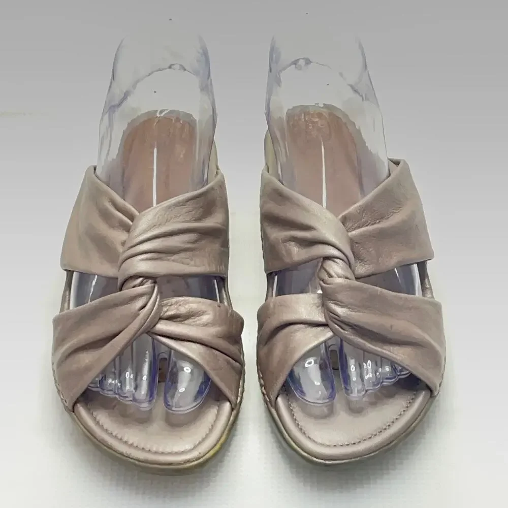 Geox Metallic Taupe Twist Strap Vamp Slide Sandals Size 37